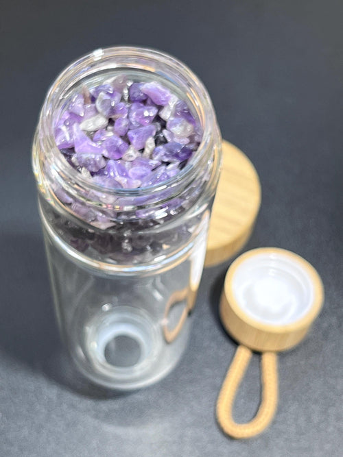 Crystal Infused Glass Water Bottle (Interchangeable Base) Gemstone Infuser