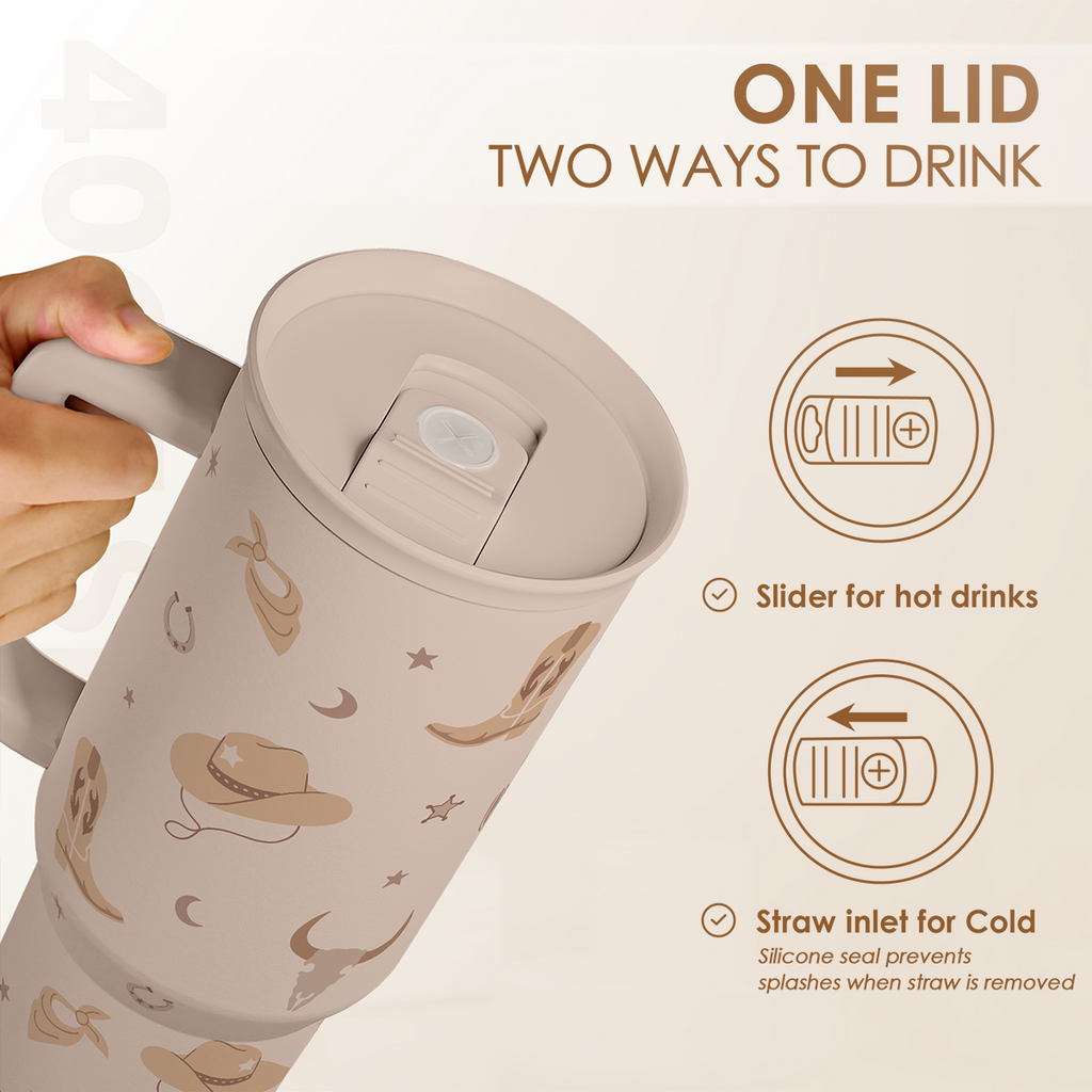 Cowgirl Tumbler 40oz for Women Girls - Stainless Steel Travel Coffee Mug Cup with Handle and Straw, Gift for Birthday Christmas