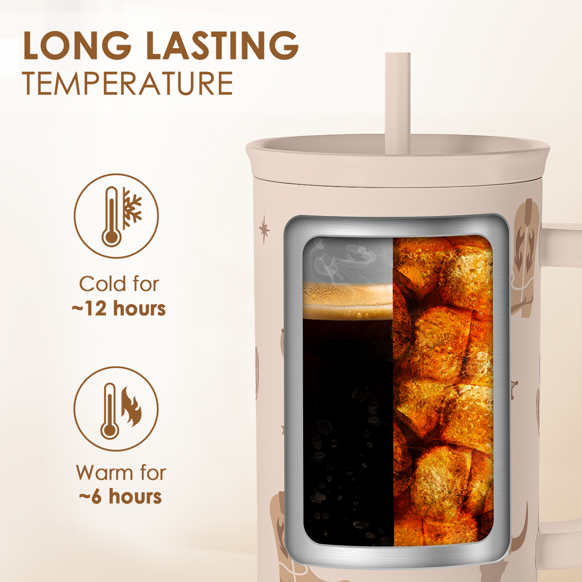 Cowgirl Tumbler 40oz for Women Girls - Stainless Steel Travel Coffee Mug Cup with Handle and Straw, Gift for Birthday Christmas