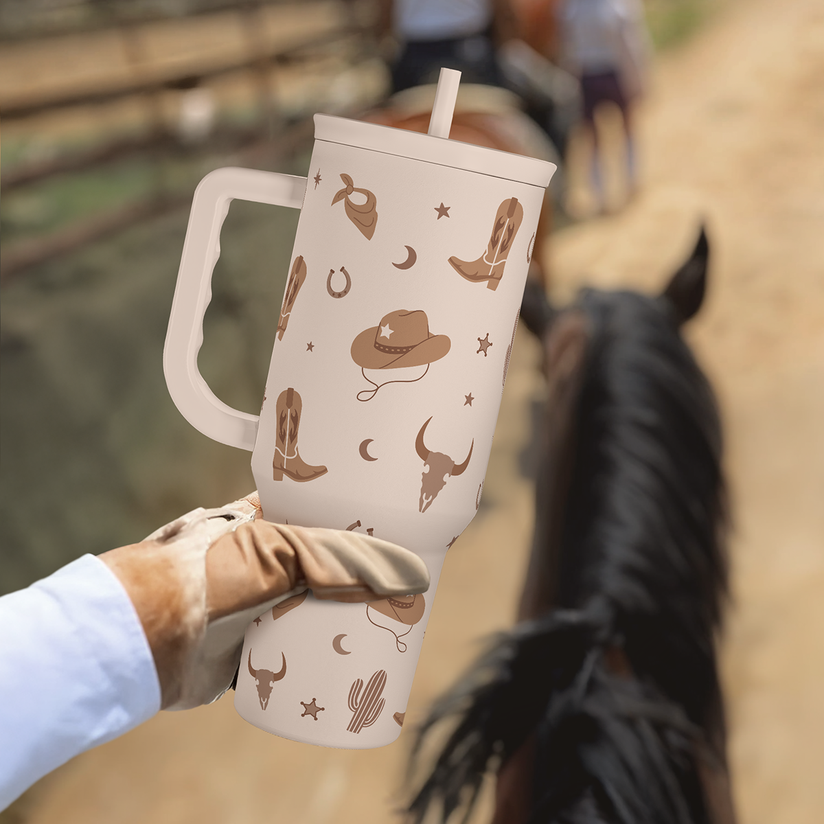 Cowgirl Tumbler 40oz for Women Girls - Stainless Steel Travel Coffee Mug Cup with Handle and Straw, Gift for Birthday Christmas