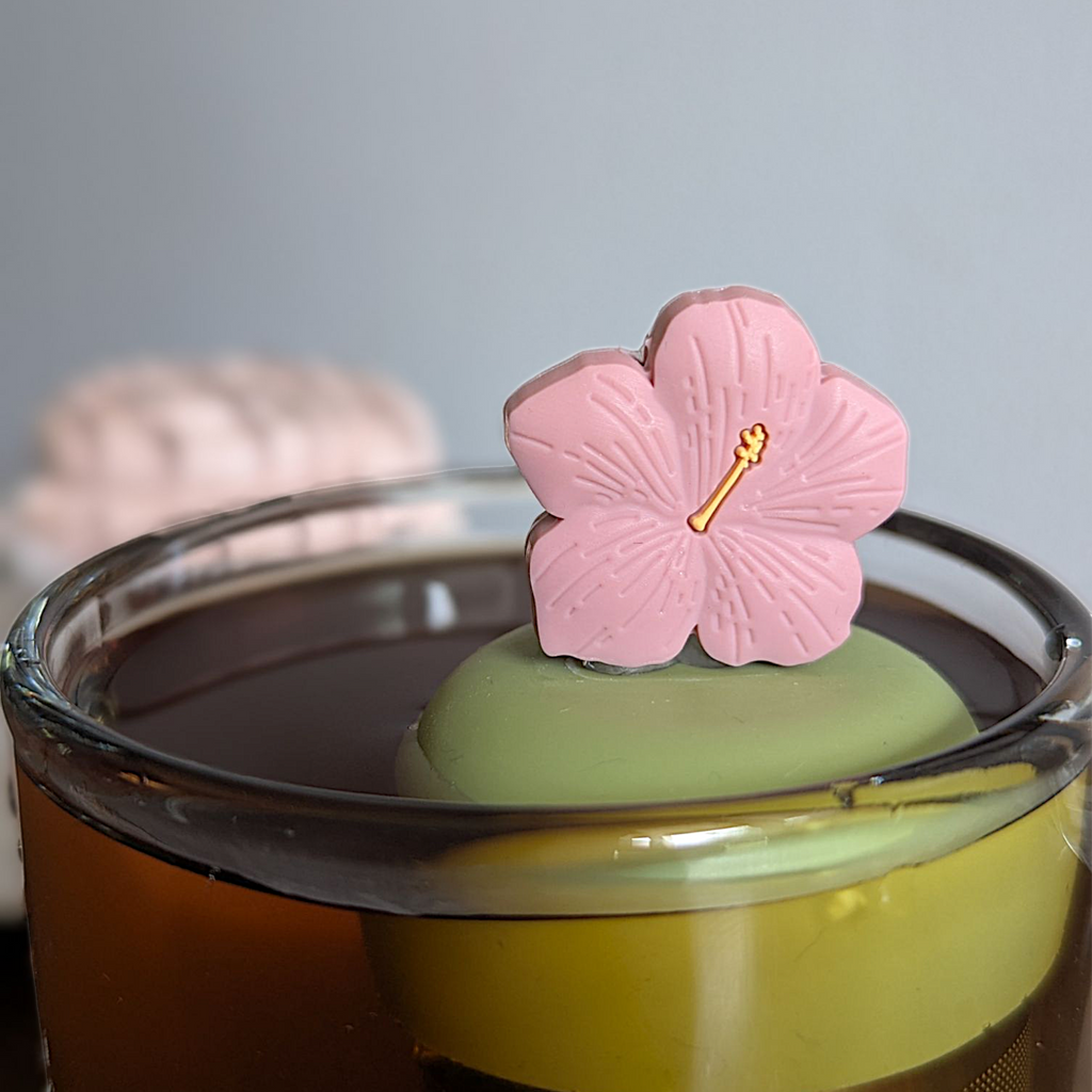 Floating Pink Hibiscus Flower Tea infuser